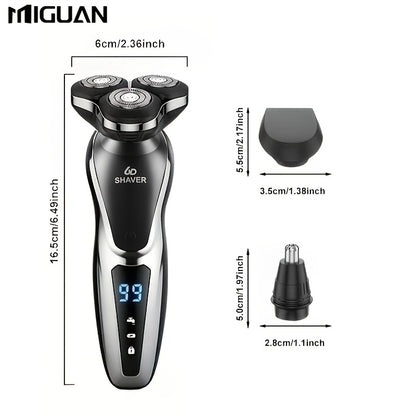 Electric Razor for Men, 3in 1 Electric Shaver Nose Hair Trimmer USBRechargeable Portable Razor 3D Floating Blade Digital Display ShavingBeard Machine