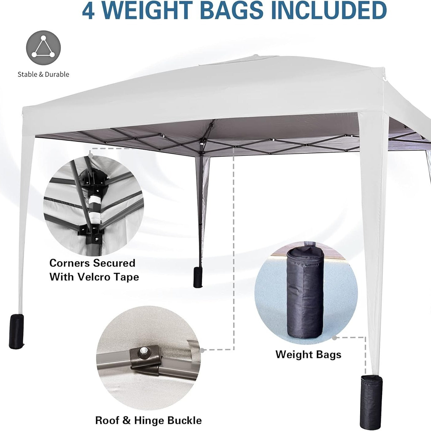 Pop-up Gazebo 3m x 3m with Sides & 4 Weight Bags & Silver Protective Layer Waterproof Marquee Canopy