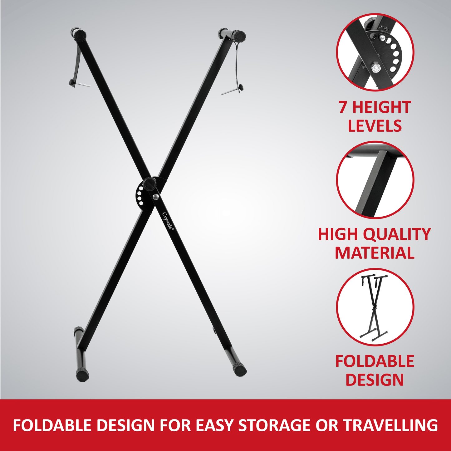 X-Frame Keyboard Stand - Height Adjustable Single/Double Braced for Keyboards, Synthesisers and Digital Pianos - Black