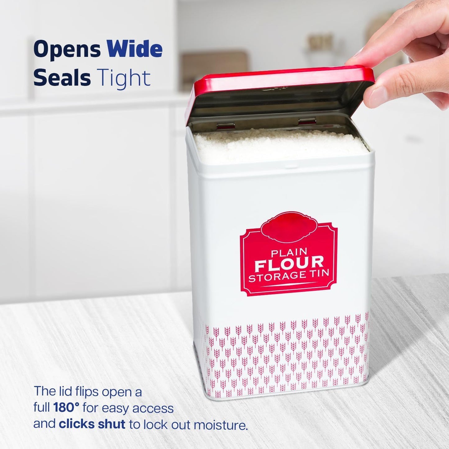 Flour Storage Containers | Self Raising Flour Tin with Lid |1 Kg| 18.5 X 9.2 X 12 Cm Storage Tins to Keep Flour Fresh & Clean (Self Raising & Plain)