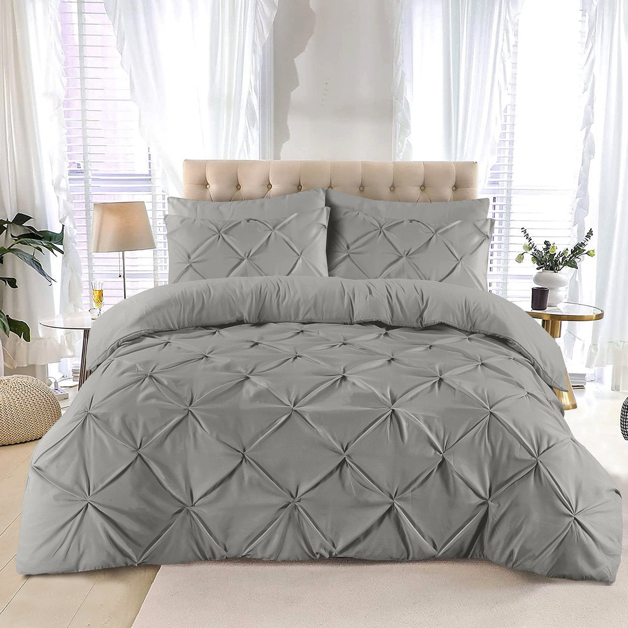 K&A® Pintuck Pinch Pleat Duvet Cover Set with Zipper Closure including Pillowcase – Ultrasoft Brushed Microfiber – Easy Care & Machine Washable