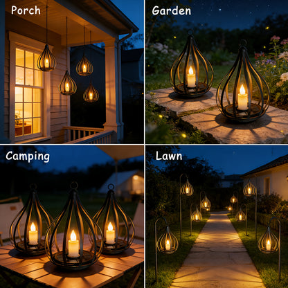 2-in-1 Solar Outdoor Pendant Light, Lawn Light, Teardrop Shape, Candle Effect Lamp with Light Post, Suitable for Gardens, Courtyards, Lawns, Decks, Parasols, Tents, Trees, Patios, Pathways, Driveways, Garden - Warm White Solar Lantern