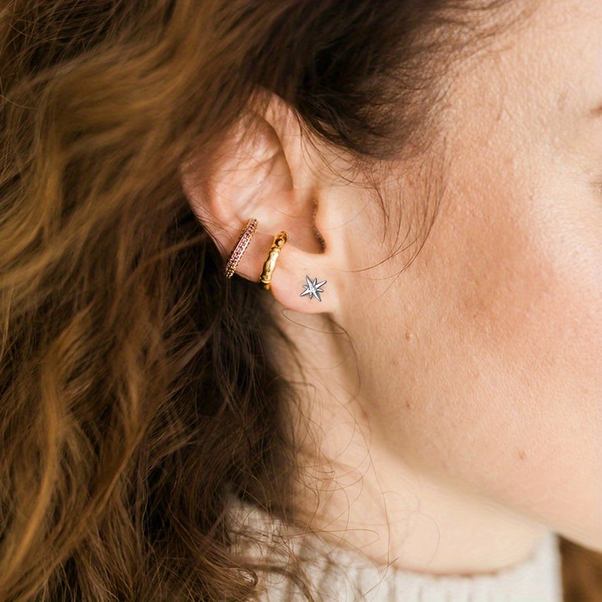 925 Sterling Silver Hypoallergenic Star Stud Earrings - Inlaid Zirconia - for Women - Elegant And Comfortable Daily Wear