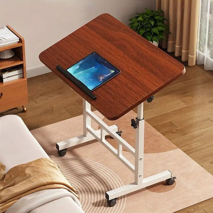 1pc Lifting Laptop Desk with Wheels, Foldable Desk, Minimalist Bedside Table, Sofa Side Table, Movable, Metal Bracket, Sturdy and Durable, White, 40*60*60-89cm