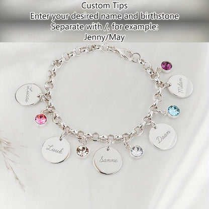 Self-Defined 1-6 Family Name and Birthstone Women's Fashion Bracelet, Personalized Custom Initial Letter and Birth Month Stone Women's Bracelet, 18K Gold Plated Golden-Plated 304L Stainless Steel Durable Material, Accessory Suitable for Daily Casual