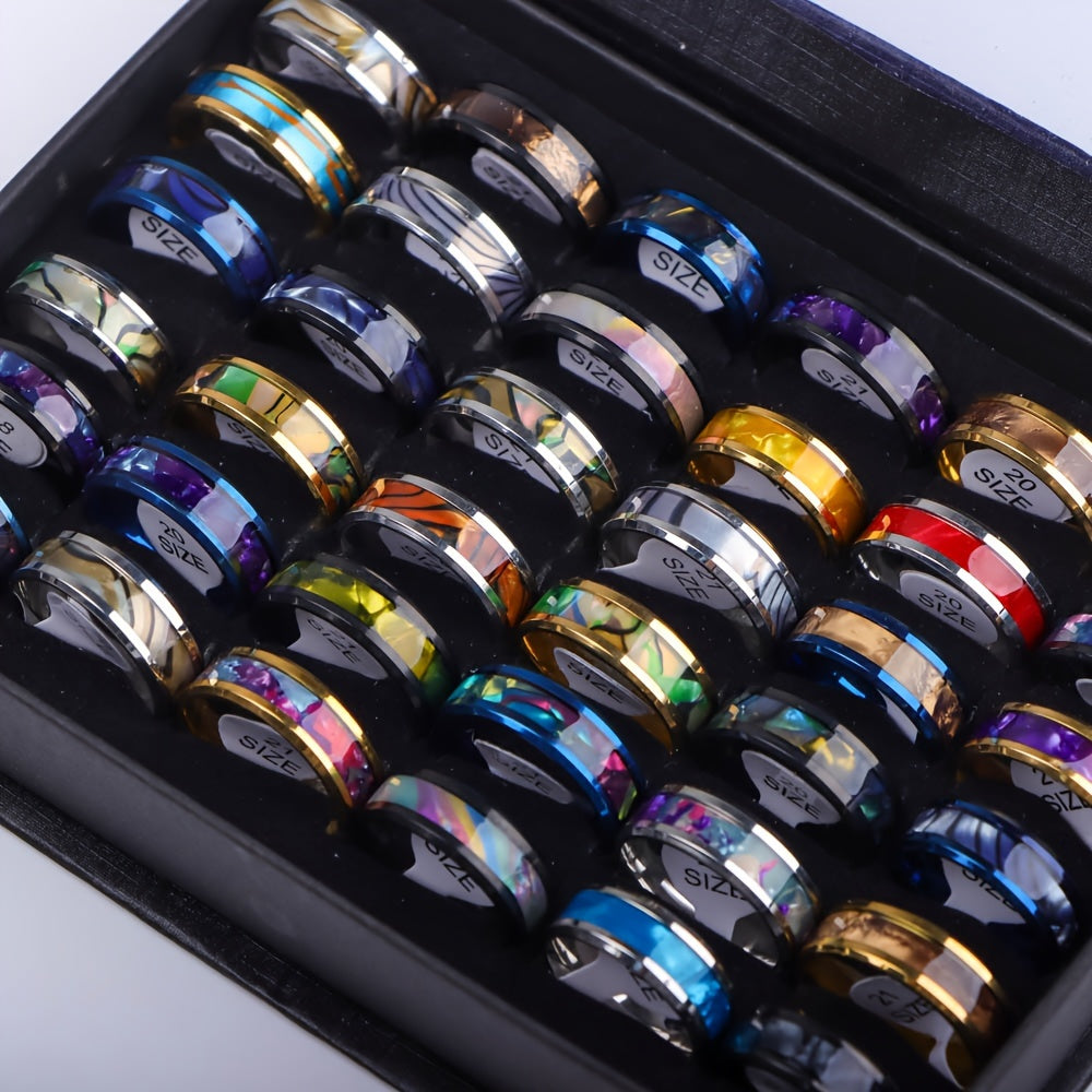 Mixed Shell and Wood-Grain Rings - Set of Ten
