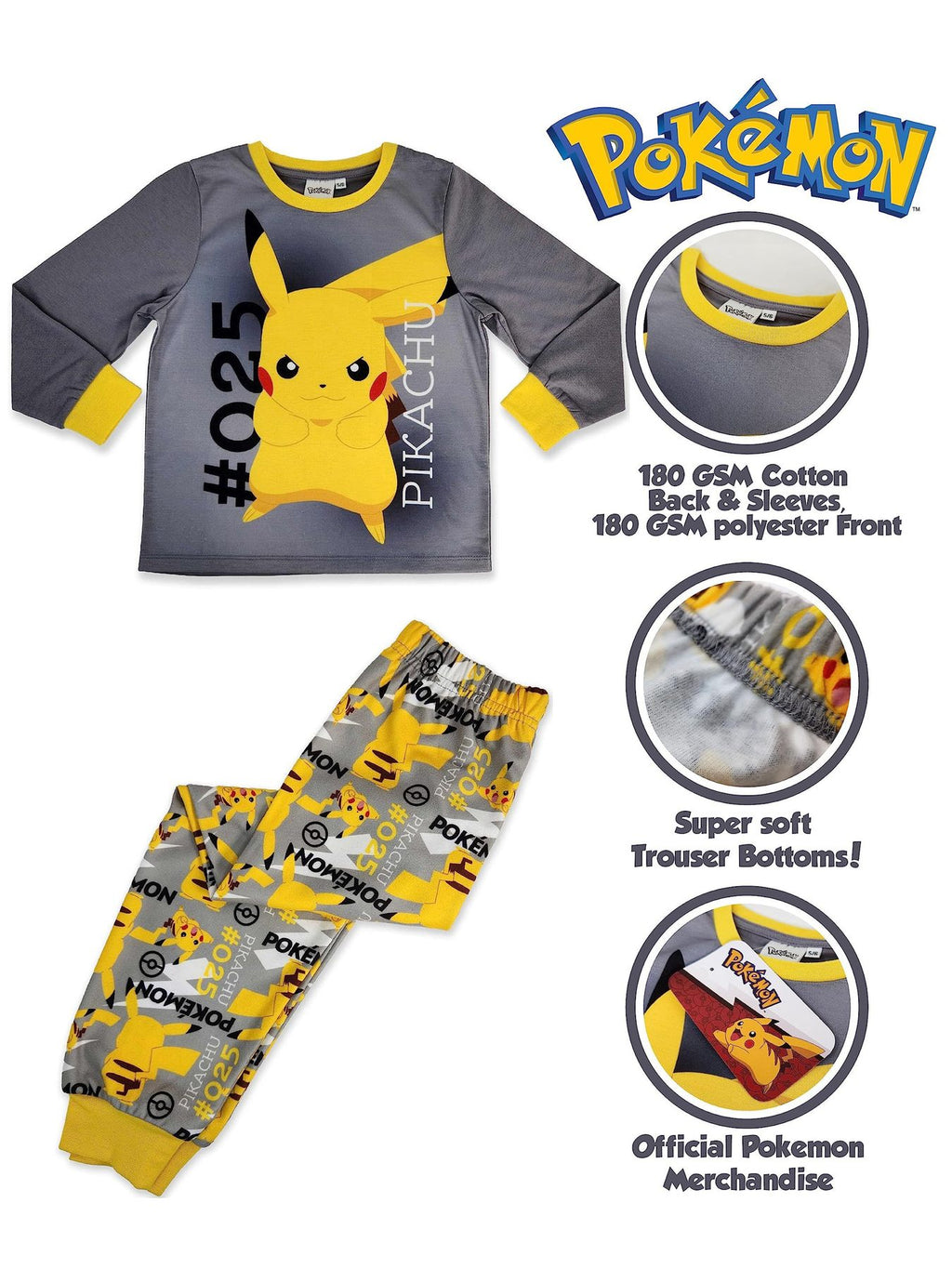 Pikachu Kids Fleece Pyjamas - Ages 3-10