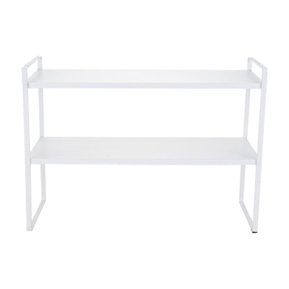 Multi-Tier Storage Rack, Mug Shelves for Desks, Black/White/Natural Wooden and Metal Countertop Organizer Shelf, Display Rack, Perfect for Dormitories Home Office Kitchen Bathroom