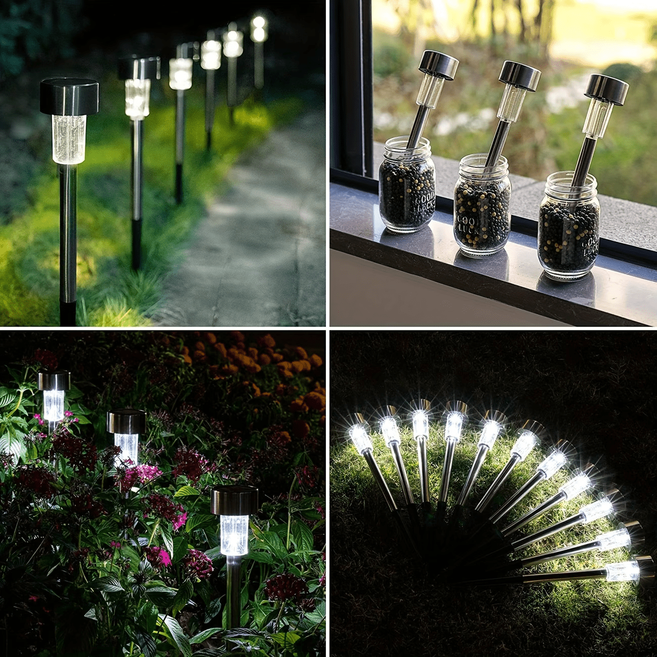 12pcs Solar LED Lights, Solar Outdoor LED Stainless Steel Stick Lights, Solar Landscape Decorative Lights, Suitable for Courtyards, Lawns, Paths, Decks, Driveways And Gardens, Holiday Parties, Garden Sidewalk Decoration