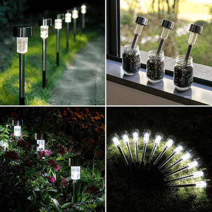 12pcs Solar LED Lights, Solar Outdoor LED Stainless Steel Stick Lights, Solar Landscape Decorative Lights, Suitable for Courtyards, Lawns, Paths, Decks, Driveways And Gardens, Holiday Parties, Garden Sidewalk Decoration