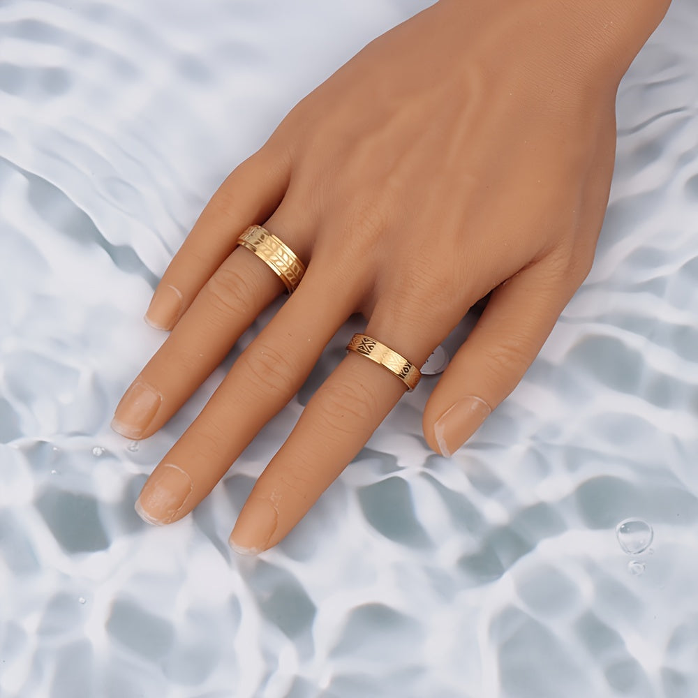 Over 20 Styles of Waterproof Stainless Steel Rings with Real Golden Plating And Intricate Hollowed-Out Striped Engravings