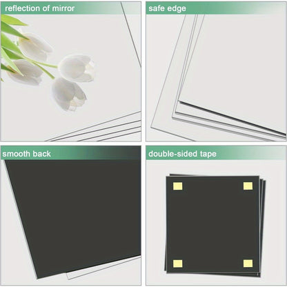 6Pcs / 12Pcs Thick Square Glass Mirror Wall Stickers Background Wall Decoration, Suitable for Bedroom, Living Room, Office, Kitchen, Bathroom, Entrance, Dance Studio, Gym, Shatterproof Removable Self-Adhesive Wall Sticker Acrylic Mirror, Wall-Mounted Make