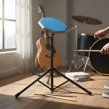 Mute Drum Practice Pad Set with Pads, Adjustable Stand and Portable Bag, Suitable for Drummer Rehearsals and Beginner Practice, Blue