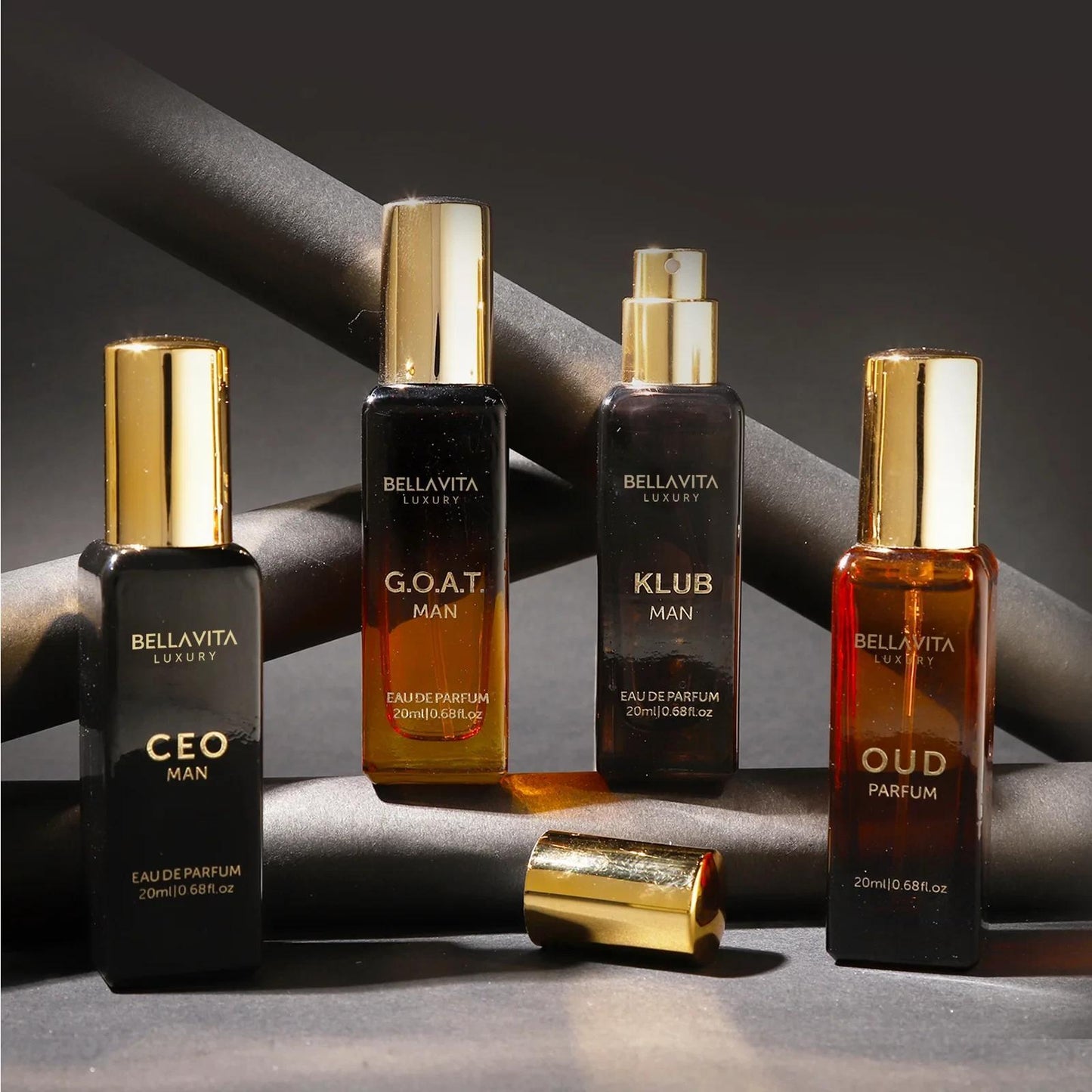 New Bellavita Luxury Men's Perfume Gift Set with CEO Man, G.O.A.T., Klub, and Oud | 80ml | Perfume for Men | Lavender, Patchouli, Lemon, and Caramel Notes | Long Lasting Men's Fragrance