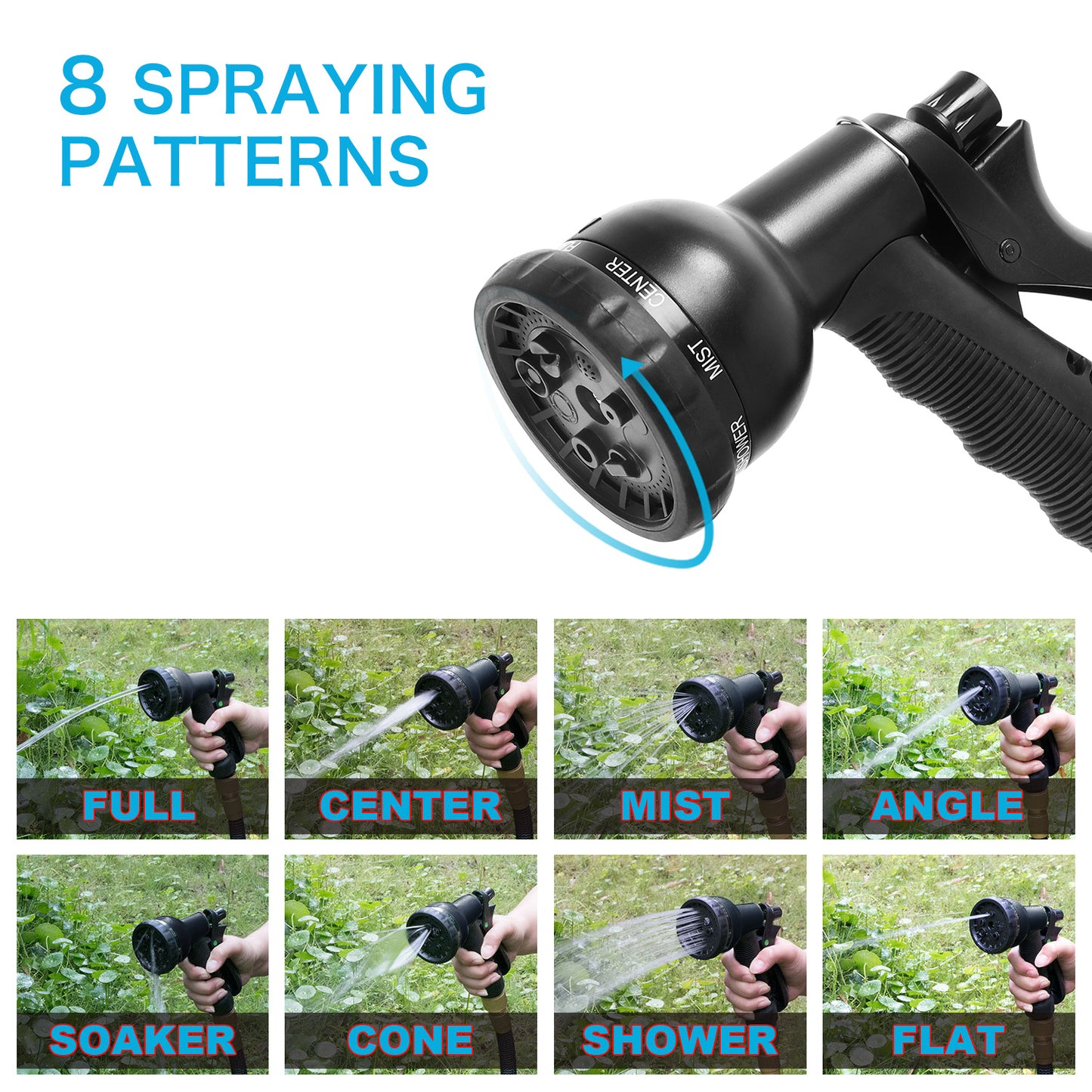 50FT/75FT/100FT Expandable Flexible Garden Hose Magic Hose Pipes Car Washing Gardening Hose with 7 Setting Professional Water Spray Nozzle Gun Expandable Hose Garden Hoses, Black
