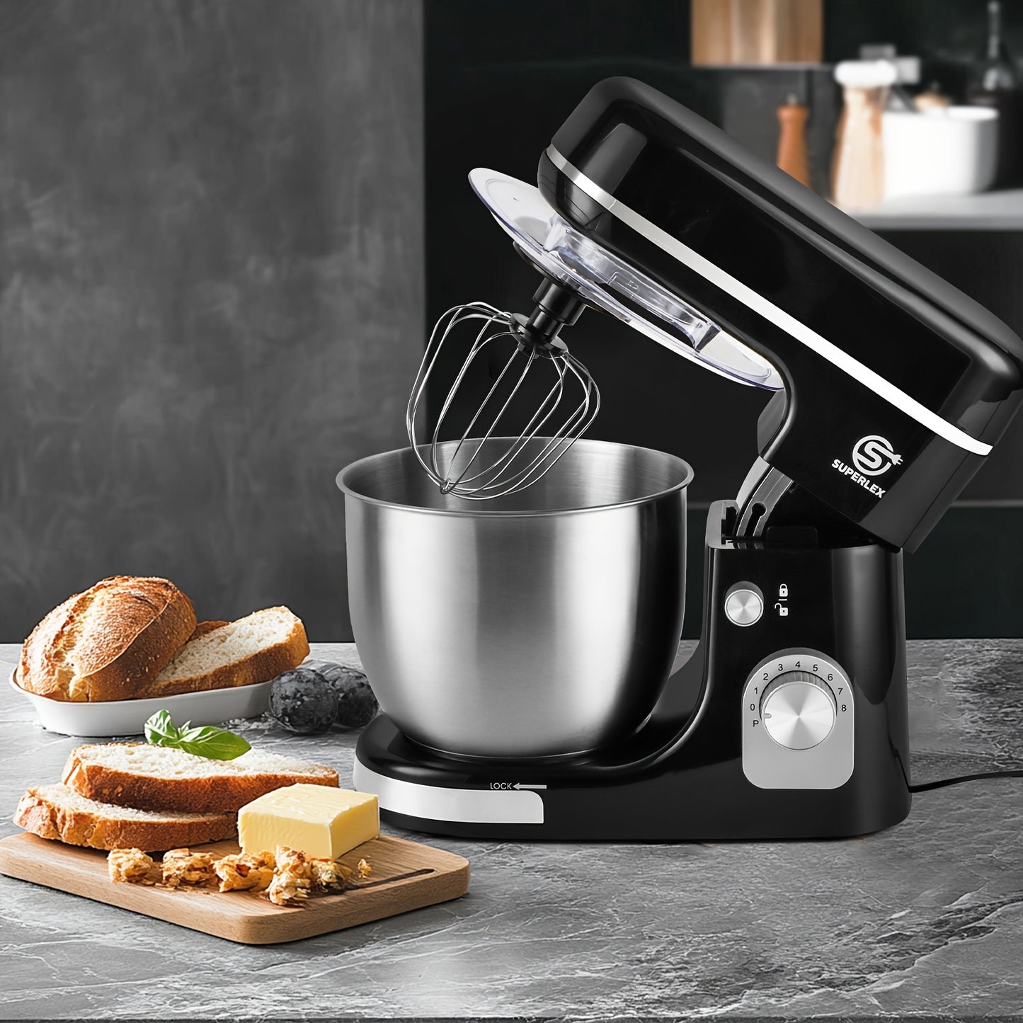 SUPERLEX 3-in-1 Stand Mixer 5L with 8 Speeds, Kitchen Machine with Pulse with Dough Hook, Whisk, Eggbeater Attachment for Baking Cake Bread 1300W