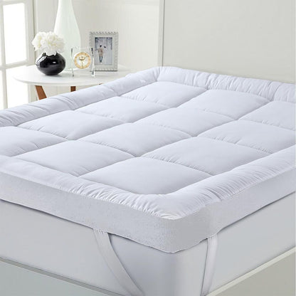 1pc Hotel Quality Mattress Toppers Microfiber Mattress Cover, 10cm Soft and Breathable, Fits Single, Double, King, and California King Bed Sizes, White