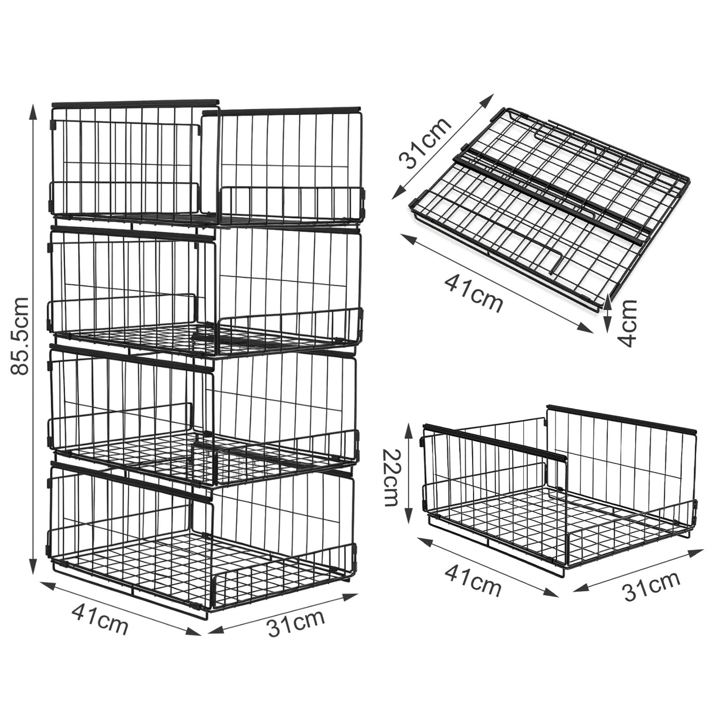 4 Pack Sliding Drawer Wardrobe Organizer, Heavy Duty Stackable Closet Storage Bins with Dividers, Foldable Clothe Organizer Cubes for Bedroom, Cabinet, Kitchen & Cupboard, Space Saving Storage Boxes