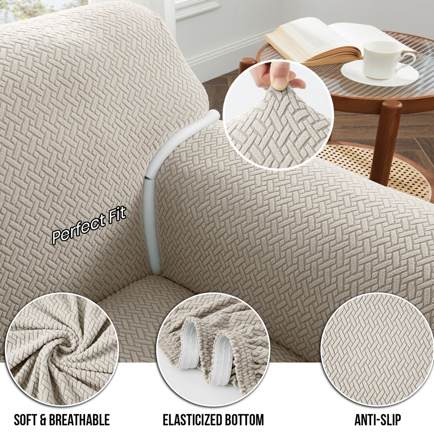 1pc Stretchable Spandex Elastic Sofa Cover – 1, 2, 3 Seater Polyester Spandex Furniture Protector, Anti-Slip Grip & Pet-Friendly, Machine Washable, Perfect for Living Room & Home Decoration