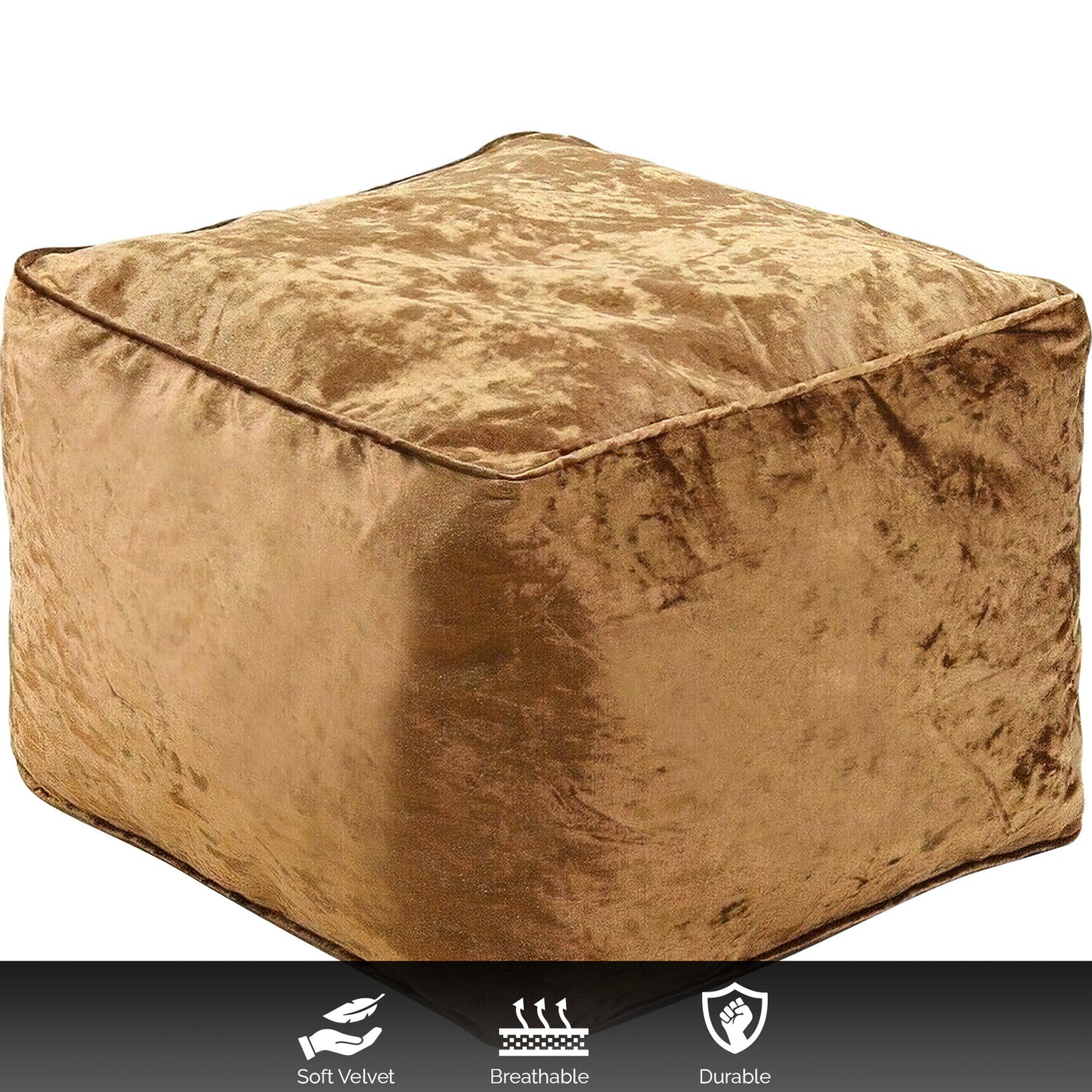 Fully Filled Velvet Bean Bag Footstool – Cube Pouffe Seat, 40×40×30cm, Soft Crush Velvet, Square Shape, Ideal as Foot Rest or Extra Seating
