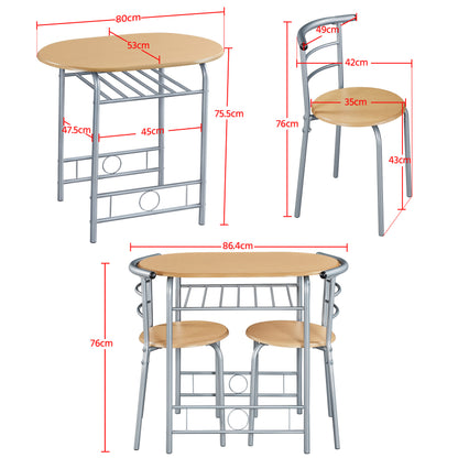 Costoffs 3 Piece Dining Table Set Modern Kitchen Table Set Space Saving Table and 2 Chairs Set with Steel Legs/Storage Rack for Kitchens/Balconies/Bedrooms/Apartments/Cafés, Natural/Drift Brown/White