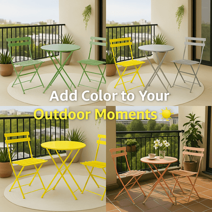 MOF 3-Piece Folding Bistro Set, Outdoor Garden Metal Table and Chairs, Powder-Coated Steel, 4 Colours Available