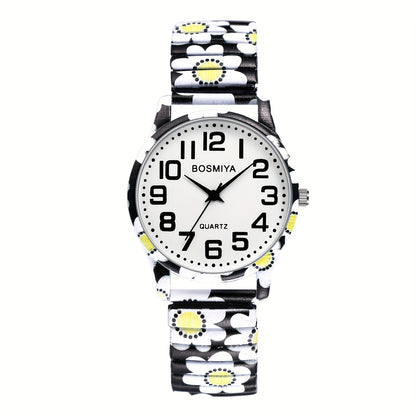 Bohemian Women'S Stretch Watch, Analog Quartz Wristwatch, Large Arabic Numerals Scale, Clear And Easy to Read, Round Case, Printed Decorative Stainless Steel Strap, Suitable for Casual, Business Wear, Mother'S Day Christmas Birthday Gift