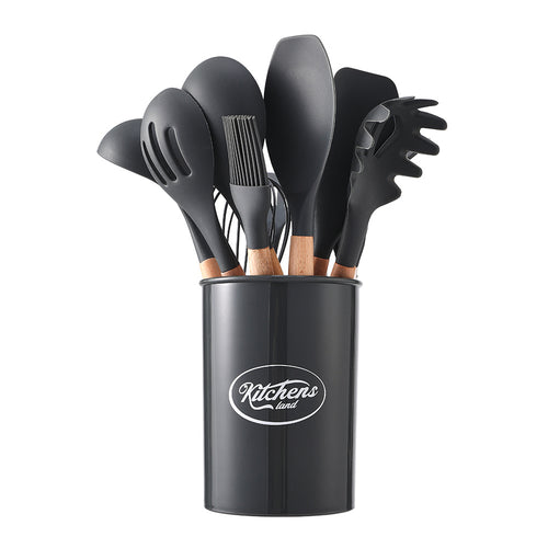 Kitchen Utensil Set, 11pcs Silicone Cooking Utensils Set With Wooden Handle, Nonstick Cookware Tongs Spatula Spoon Set, Best Kitchen Tools, Valentine'S Day Gifts Black, Holiday Gift Guide