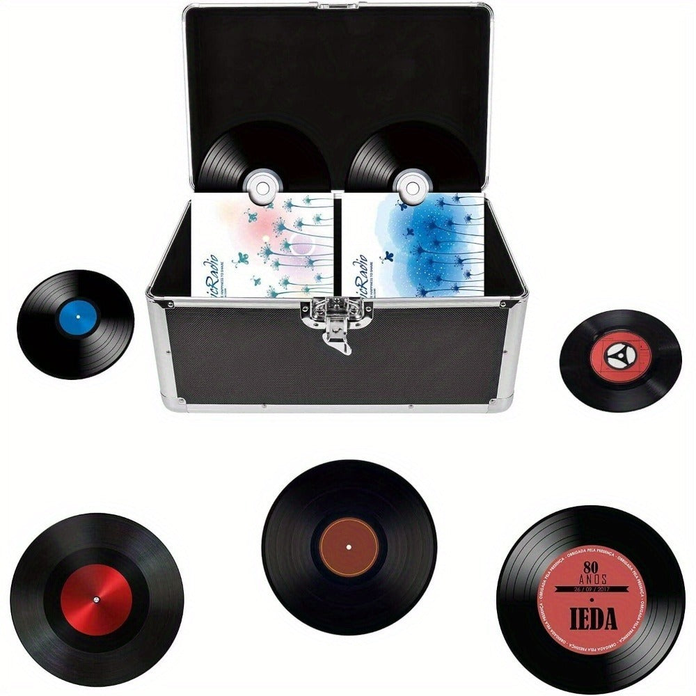 7" LP Vinyl Record Storage Box - Aluminum Flight Case with Lockable Design, Portable DJ Carry Case for 200 Vinyl Record Albums