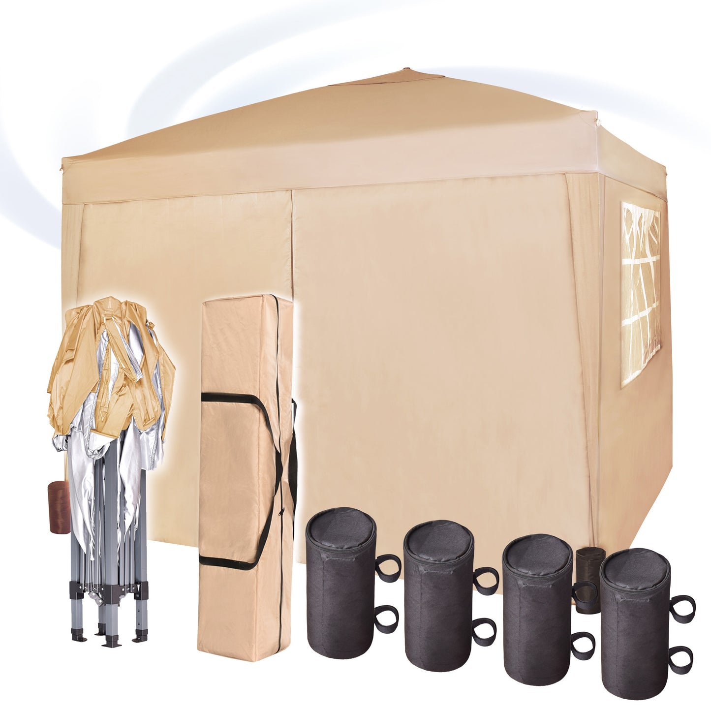 Pop-up Gazebo 3m x 3m with Sides & 4 Weight Bags & Silver Protective Layer Waterproof Marquee Canopy