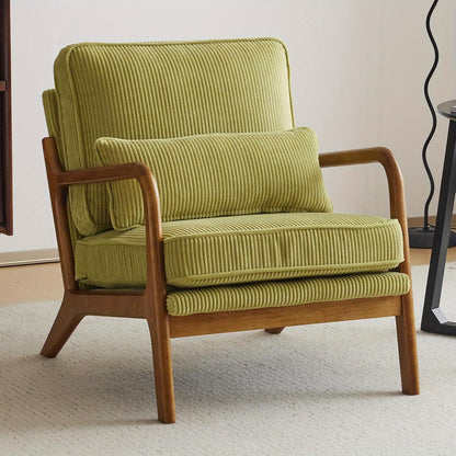 Mid-Century Modern Cloud Accent Armchair with Lumbar Pillow – 16cm Thick Cushion, Wooden Armrests, Cosy Lounge Chair for Bedroom, Living Room & Reading Room