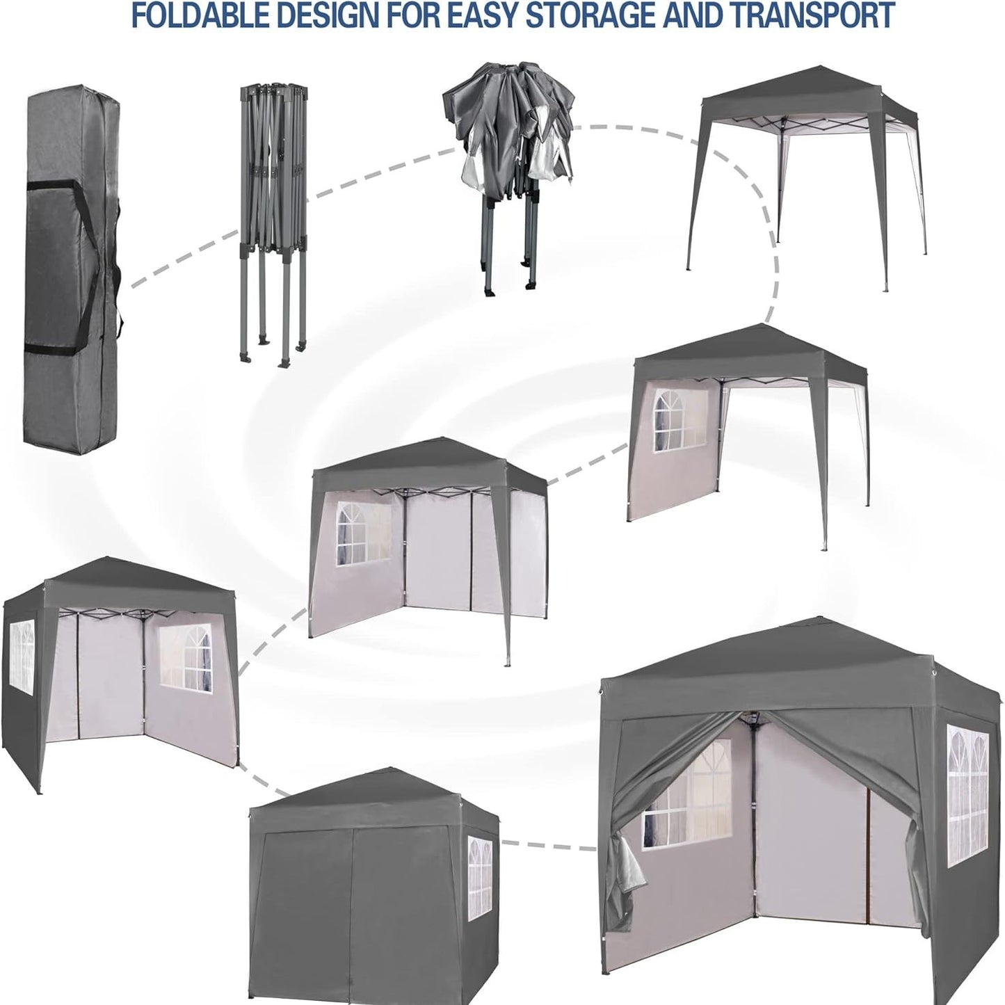 Pop-up Gazebo 2m x 2m With Sides Silver Protective Layer Waterproof Marquee Canopy