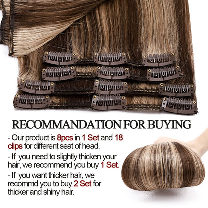 Set of 8 Clip-In Hair Extensions Made from Real Remy Human Hair, Perfect for Seamless Application. Ideal for Christmas Gifting, Available in Lengths from 18 to 55.88 cm, Especially for Black Friday
