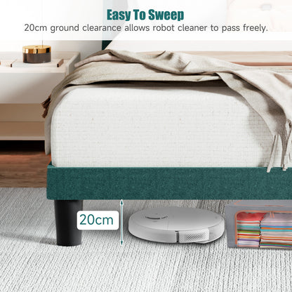 Upholstered Bed Frame, Soft Linen/Velvet Gray/Green, Double Sizes 4FT6, Modern Platform Bed Frame with Winged Headboard, Sturdy Wood Slat Support, No Box Spring Needed, Mattress Foundation