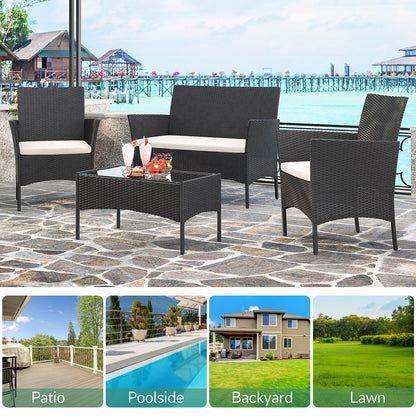 GartistGo Rattan Chair, Set of 4 Rattan Chairs for Indoor and Outdoor Use