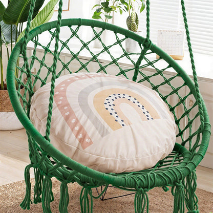 Balcony Rocking Chair, Courtyard Woven Hanging Basket, Hanging Cotton Rope Iron Ring Hanging Chair, Suitable for Indoor, Outdoor, Home, Balcony, Courtyard, Garden, Maximum Load Capacity: 200kg, Material: Iron Ring, Cotton Rope (No Include Cushion)