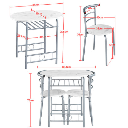 Costoffs 3 Piece Dining Table Set Modern Kitchen Table Set Space Saving Table and 2 Chairs Set with Steel Legs/Storage Rack for Kitchens/Balconies/Bedrooms/Apartments/Cafés, Natural/Drift Brown/White