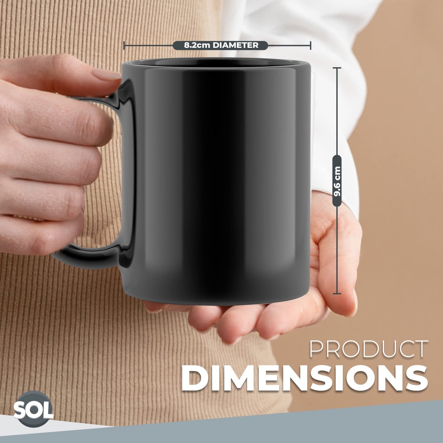 SOL 12-Pack Black Mugs Set, 11oz | Stoneware Ceramic Coffee & Tea Mugs | Durable Plain Black Cups for Home, Office, Café & Restaurant | Stackable Everyday Drinkware | Dishwasher & Microwave Safe Hot Beverage Mug Set