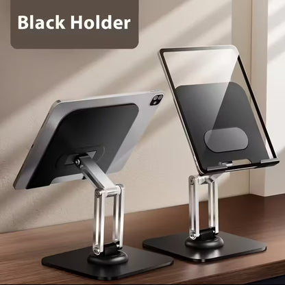 3-piece set (1 heavy-duty adjustable tablet stand+1 hex wrench+data cable storage bag) -360 ° rotating base, foldable design, all metal structure, ergonomic desktop stand, suitable for iPad, tablet, phone, and laptop, sturdy and stable, suitable for both