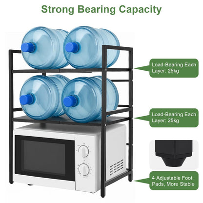 Heavy-Duty Expandable Microwave Rack - Adjustable Width (40-60cm) & Height, 3-Tier Kitchen Organizer with 6 Hooks, Space-Saving Countertop/Cabinet Storage Shelf, Sturdy Metal Construction, Easy Assembly for Microwave, Pots, Pans, Utensils - Ideal for Smal