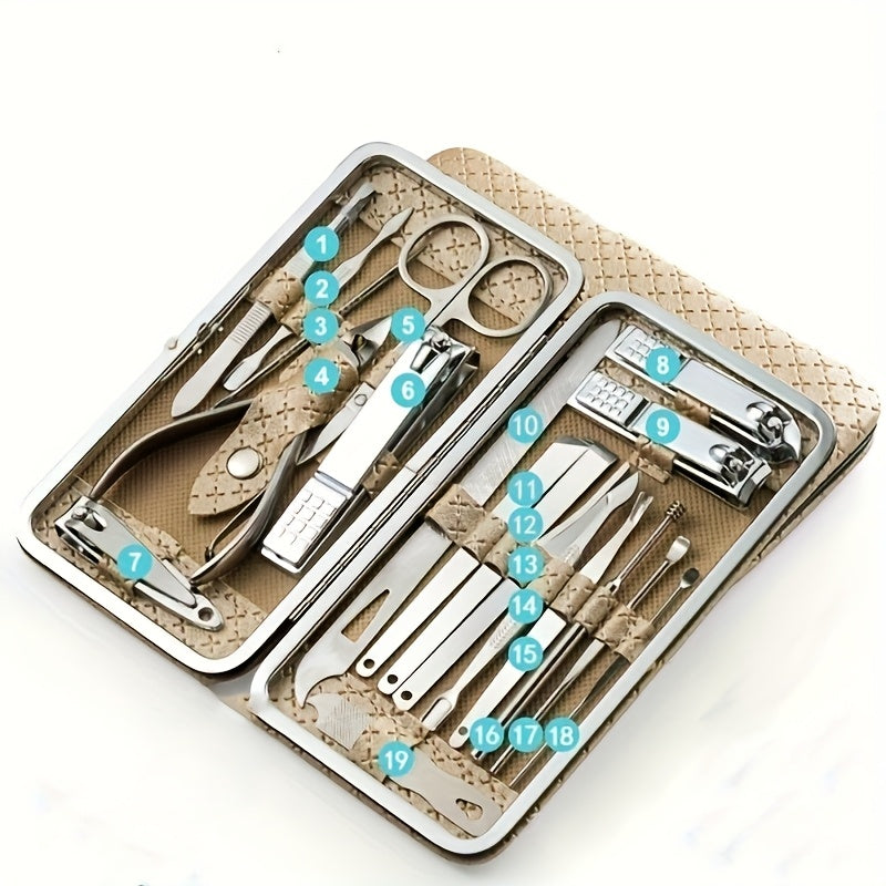 Golden 19pcs Set Classic Boxed Manicure And Pedicure Tool Set with Storage Box, Portable Foot Care Set, Suitable for Women And Men, Travel Home Salon Gifts