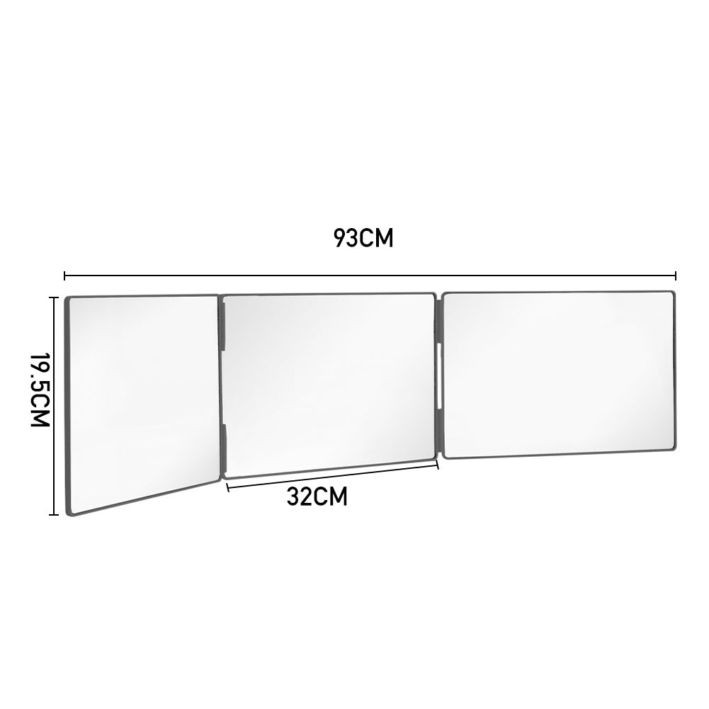 Multi-Functional Tri-Fold Makeup Mirror, Foldable Barbering Tri-Angle Mirror - Height-Adjustable, Hook-Mounted, Foldable, Wall-Mounted, Suitable for Self-Haircutting, Shaving, Grooming, Facial Treatments and Makeup Application