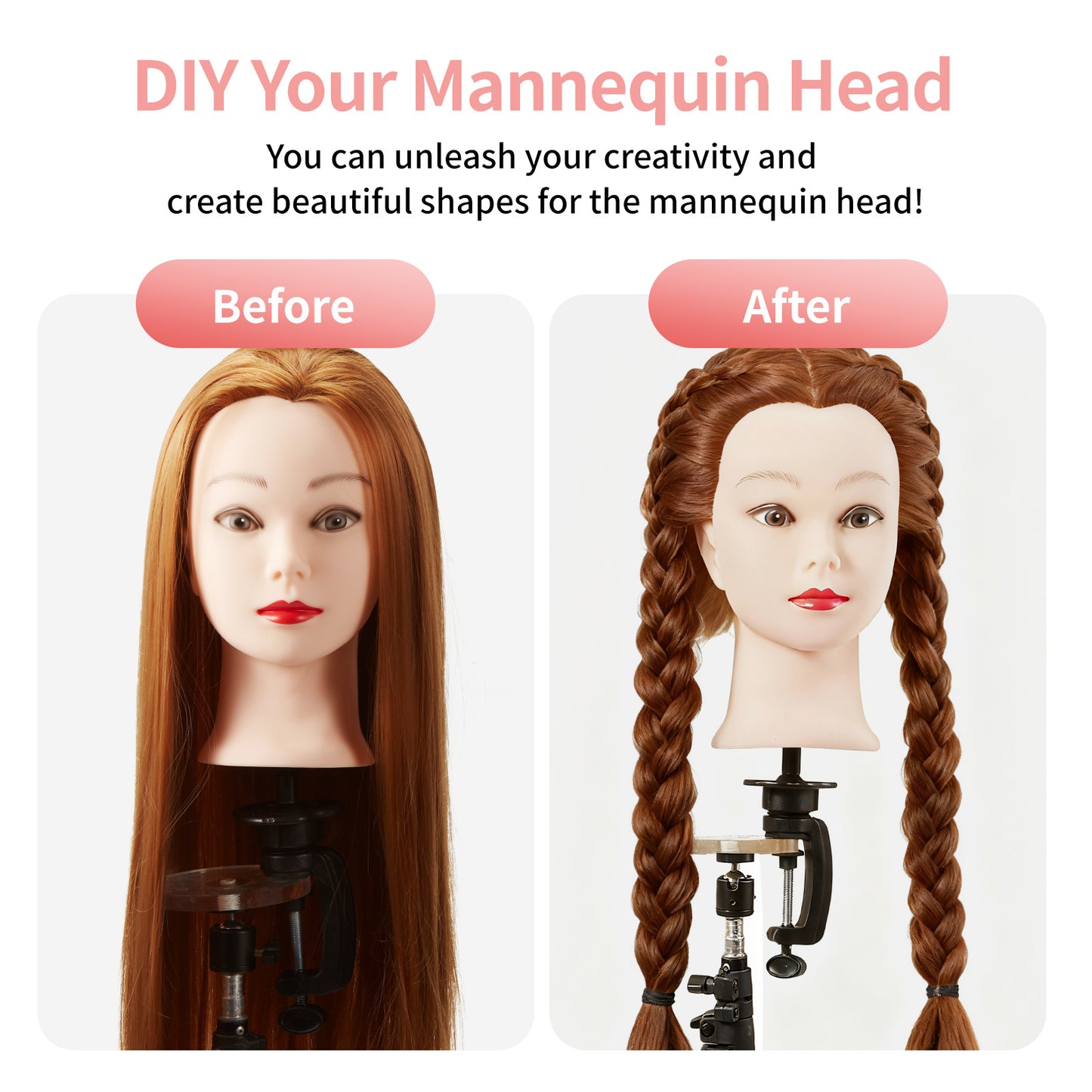 24"/28" Hairdressing Styling Mannequin Doll Salon Training Hair Clamp Professional