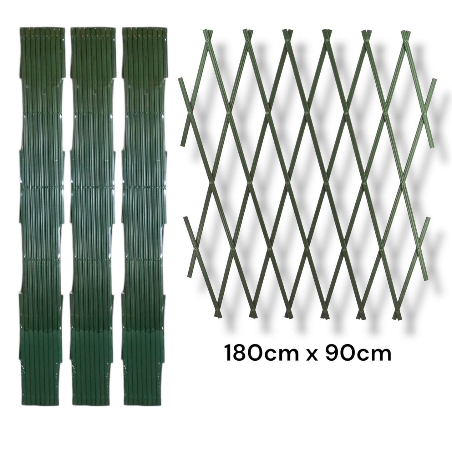 Set of 3 Expanding Green Plastic Wall Foldable Trellis Fence 180 x 46cm, 180 x 90cm
