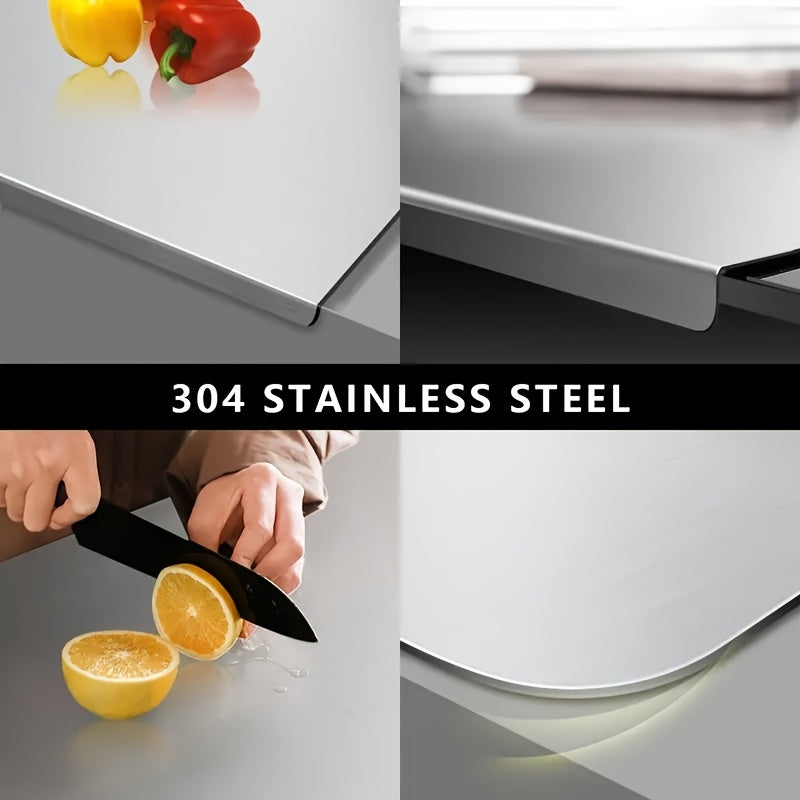 1pc of 304 Stainless Steel Cutting Board, Cutting Board with Folded Edges, Stainless Steel Cooked Food Board, Household Kitchen Kneading Board, Kitchen Supplies, Rolling Board, Multifunctional Cutting Board, Essential for Kitchen