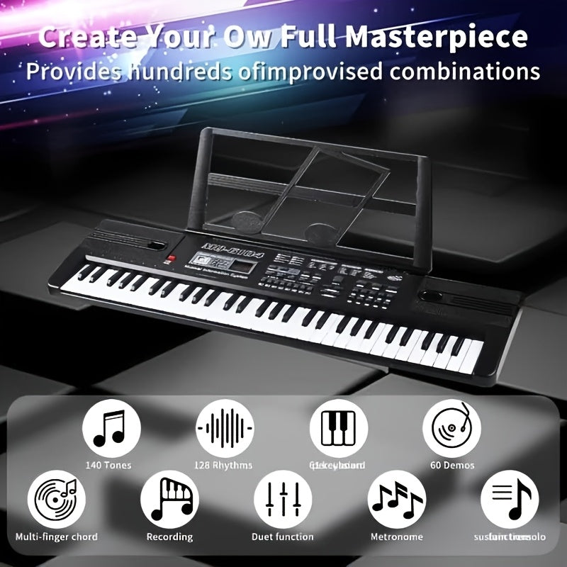 61 Key Digital Piano Keyboard with Microphone, Portable Music Piano Keyboard Electronic Keyboard Multifunctional Key Piano Musical Instrument Keyboard for Piano Music Teaching Birthday Gifts Beginner (With LCD Display)