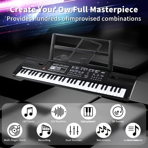 61 Key Digital Piano Keyboard with Microphone, Portable Music Piano Keyboard Electronic Keyboard Multifunctional Key Piano Musical Instrument Keyboard for Piano Music Teaching Birthday Gifts Beginner (With LCD Display)