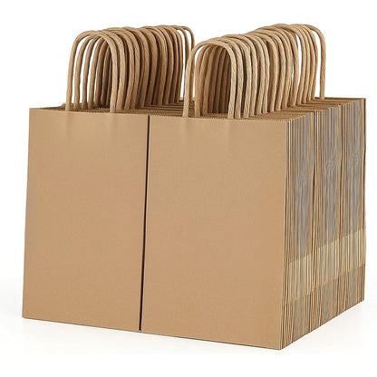 100 Pack Paper Gift Bags with Handles, Paper Bags for Thanks Giving, Christmas, Parties, Retail, and Gift Wrapping