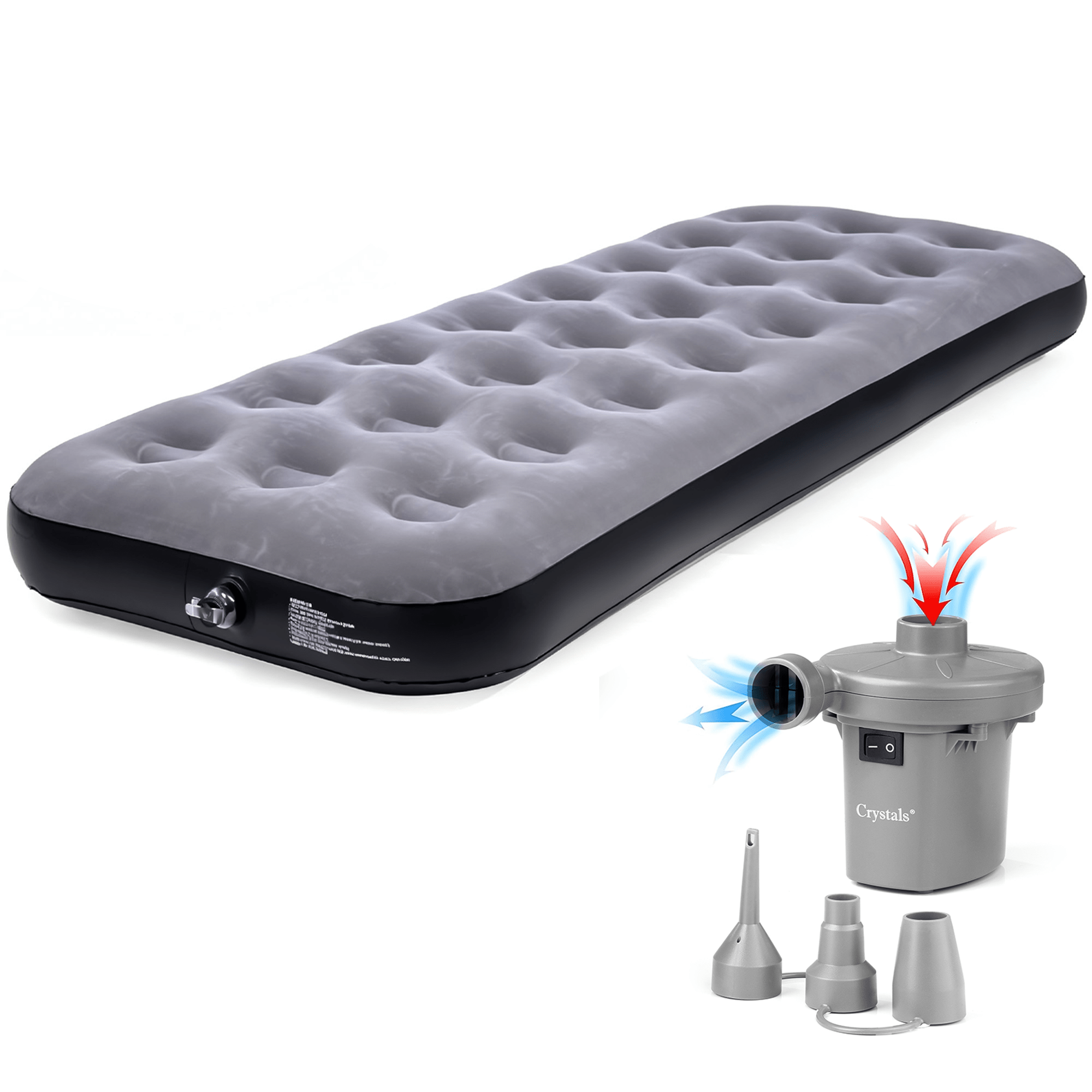 Air Bed with Single Pump Flocked Inflatable Camping - Single Air Bed + Pump option