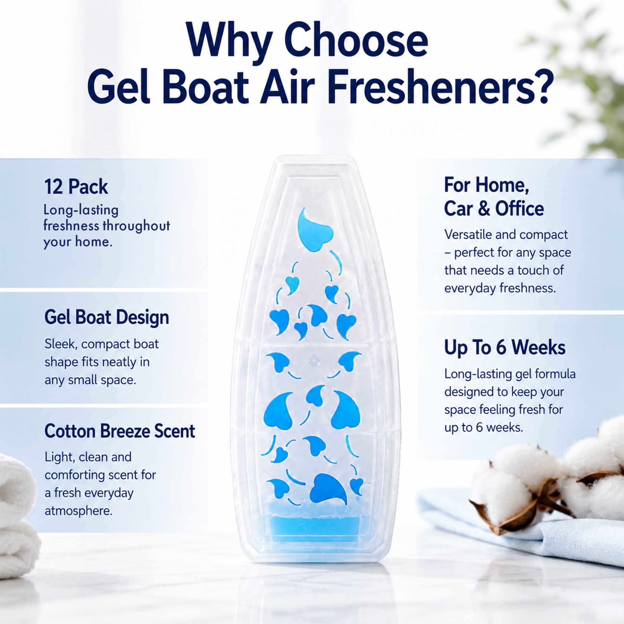 Air Freshener with 150g, Cotton, 24 Pack, 24pk, Gel Cotton Breeze Long Lasting Room - product gallery image 4